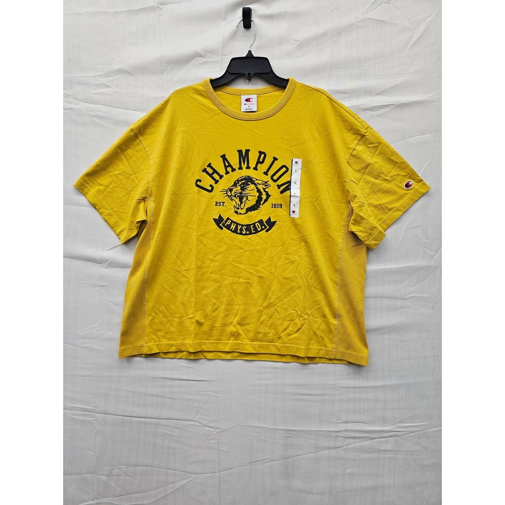 Champion Womens Phys Ed Cougar Graphic Tee Lemon Curry Yellow CPM253TS02013 L
